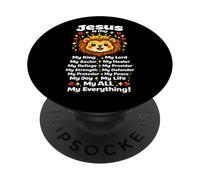 Jesús es mi Rey león Fe Cristiana versículo bíblico PopSockets PopGrip Adhesivo