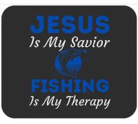 Jesús Es Mi Salvador. La Pesca Es Mi Terapia. Camiseta Cristiana Divertida. Alfombrilla De Escritorio Lavable Alfombrilla De Ratón Bordes Cosidos Mousepad para Gaming Hogar Oficina 25X30Cm