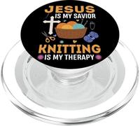 Jesús es mi salvador Tejer es mi terapia PopSockets PopGrip para MagSafe