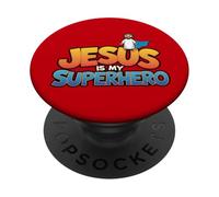 Jesús es mi superhéroe, Hombres Cristianos, niño, Dios, Hijo, Buen niño PopSockets PopGrip Adhesivo