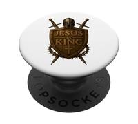 Jesús es rey | Armadura de Dios Escudo y Espada Hombres Cristianos PopSockets PopGrip Adhesivo