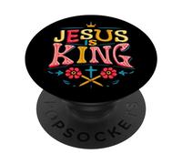 Jesús es Rey Cristiano Religioso Dios Fe Verso de la Biblia PopSockets PopGrip Adhesivo