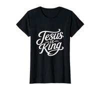 Jesús es Rey Escrito Cristiano Fe Tipografía Camiseta gráfica económica, Mujer, Negro, M