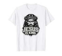Jesús es Rey, Jesucristo Vintage Grunge Camiseta gráfica económica, Hombre, Blanco, L