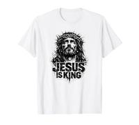 Jesús es Rey, Jesucristo Vintage Grunge Camiseta gráfica económica, Hombre, Blanco, L