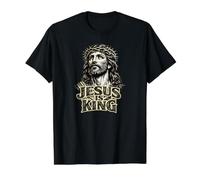 Jesús es Rey, Jesucristo Vintage Grunge Camiseta gráfica económica, Hombre, Negro, XL