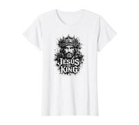 Jesús es Rey, Jesucristo Vintage Grunge Camiseta gráfica económica, Mujer, Blanco, S