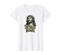 Jesús es Rey, Jesucristo Vintage Grunge Camiseta gráfica económica, Mujer, Blanco, XS