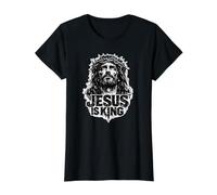 Jesús es Rey, Jesucristo Vintage Grunge Camiseta gráfica económica, Mujer, Negro, M