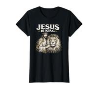 Jesús es Rey, Jesucristo Vintage Grunge Camiseta gráfica económica, Mujer, Negro, S