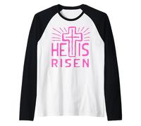 Jesús está Vivo Ha resucitado Cristo Rosa de la Pascua Muerta Camiseta Manga Raglan