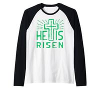 Jesús está Vivo Ha resucitado Cristo Rosa de la Pascua Muerta Camiseta Manga Raglan