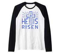 Jesús está Vivo Ha resucitado Cristo Rosa de la Pascua Muerta Camiseta Manga Raglan