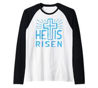 Jesús está Vivo Ha resucitado Cristo Rosa de la Pascua Muerta Camiseta Manga Raglan