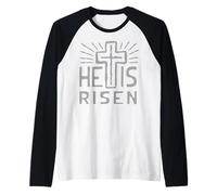 Jesús está Vivo Ha resucitado Cristo Rosa de la Pascua Muerta Camiseta Manga Raglan