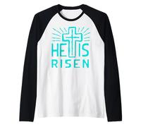 Jesús está Vivo Ha resucitado Cristo Rosa de la Pascua Muerta Camiseta Manga Raglan