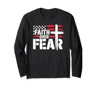 Jesus Faith Over Fear Flag Red Christian Cross Psalms 118:6 Manga Larga