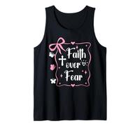 Jesus Faith Over Fear Pink Bow Christian Cross Psalms 118:6 Camiseta sin Mangas