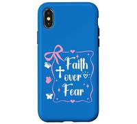 Jesus Faith Over Fear Pink Bow Christian Cross Psalms 118:6 Carcasa para iPhone X/XS