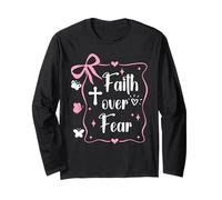 Jesus Faith Over Fear Pink Bow Christian Cross Psalms 118:6 Manga Larga