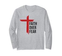 Jesus Faith Over Fear Red Christian Cross Bible Psalms 118:6 Manga Larga