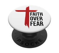 Jesus Faith Over Fear Red Christian Cross Bible Psalms 118:6 PopSockets PopGrip Adhesivo