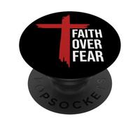 Jesus Faith Over Fear Red Christian Cross Psalms 118:6 Bible PopSockets PopGrip Adhesivo