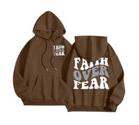 Jesus Faith Over Fear Sudaderas con capucha para mujer, moda playa, estética cristiana con capucha, trajes de Pray The Lord Comfort, sudaderas casuales de verano 2025, anime I Love Jesus God, café, XL