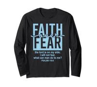 Jesus Faith Over Fear White Blue Psalms 118:6 Christian God Manga Larga
