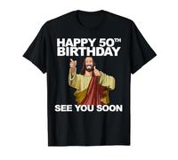 Jesús Feliz 50 Cumpleaños Nos vemos Pronto Camiseta gráfica económica, Hombre, Negro, XL