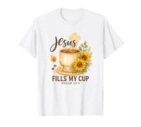 Jesus Fills My Cup Psalm 23:5 Watercolor Sunflower Camiseta