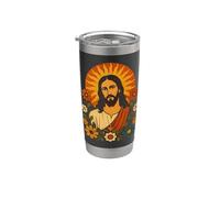 Jesús Folk Art Sun Floral Retrato Cristiano Icono Obra De Arte Vaso térmico de acero inoxidable de doble pared