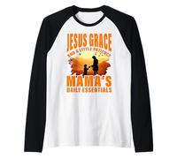 Jesus Grace y un poco de paciencia esenciales diarios de mamá Camiseta Manga Raglan
