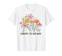 Jesús Grow In Grace Christian Faith Floral Bible Versículo Camiseta