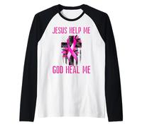 Jesus Help God Heal Me Breast Cancer Awareness Cinta Rosa Camiseta Manga Raglan