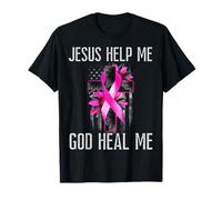 Jesus Help Me God Heal Me Breast Cancer Concientización Cruz Rosa Camiseta