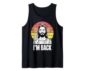 Jesus I'm Back Peace Sign Retro Sunset Humor Cristiano Camiseta sin Mangas