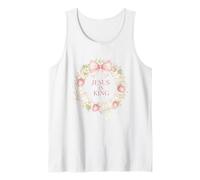 Jesus Is King Christian Faith Corona Floral Fresa Camiseta sin Mangas