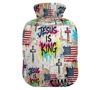 Jesus is King Flag Street Hip- Botella de agua para agua caliente con cubierta suave, bolsa de compresión caliente de 2 L para calentador de manos y pies