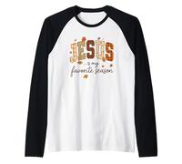 Jesus Is My Favorite Season Fall Christian Leopard Plaid Camiseta Manga Raglan