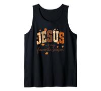 Jesus Is My Favorite Season Fall Christian Leopard Plaid Camiseta sin Mangas