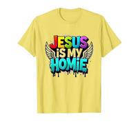 Jesus Is My Homie: Vibrant Rainbow Wings Faith Declaración Camiseta, Hombre, Limón, 3XL