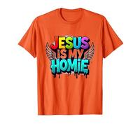 Jesus Is My Homie: Vibrant Rainbow Wings Faith Declaración Camiseta, Hombre, Naranja, S