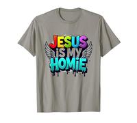 Jesus Is My Homie: Vibrant Rainbow Wings Faith Declaración Camiseta, Hombre, Pizarra, XL