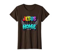 Jesus Is My Homie: Vibrant Rainbow Wings Faith Declaración Camiseta, Mujer, Marrón, 3XL
