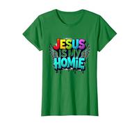 Jesus Is My Homie: Vibrant Rainbow Wings Faith Declaración Camiseta, Mujer, Verde Kelly, XXL