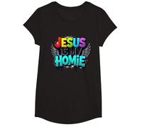 Jesus Is My Homie: Vibrant Rainbow Wings Faith Declaración Camiseta, Niñas, Negro, Mediano