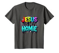 Jesus Is My Homie: Vibrant Rainbow Wings Faith Declaración Camiseta, Niños, Asfalto, 2 años