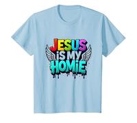 Jesus Is My Homie: Vibrant Rainbow Wings Faith Declaración Camiseta, Niños, Azul Bebé, 2 años