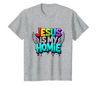 Jesus Is My Homie: Vibrant Rainbow Wings Faith Declaración Camiseta, Niños, Gris Jaspeado, 2 años